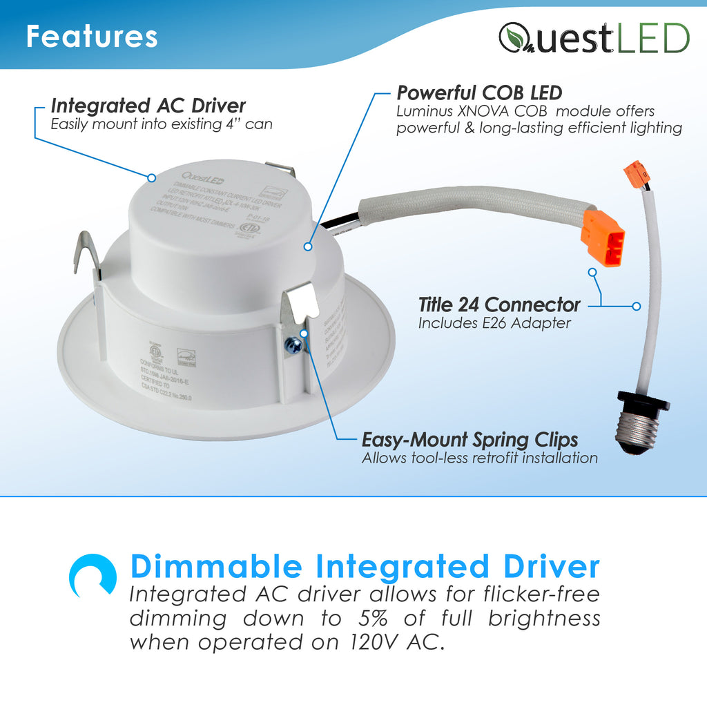 LED 4-Inch 10W Dimmable Retrofit Downlight – Quest LED