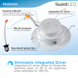 LED 5/6" Inch Retrofit Downlight - 3 Wattage Changeable: 12W/15W/18W 900/1100/1300 Lumens - 5 CCT: 2700K, 3000K, 3500K, 4000K, 5000K Selectable - Dimmable - 120V