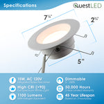 LED 5/6" Inch Retrofit Downlight - 3 Wattage Changeable: 12W/15W/18W 900/1100/1300 Lumens - 5 CCT: 2700K, 3000K, 3500K, 4000K, 5000K Selectable - Dimmable - 120V