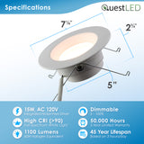 LED 5/6" Inch Retrofit Downlight - 3 Wattage Changeable: 12W/15W/18W 900/1100/1300 Lumens - 5 CCT: 2700K, 3000K, 3500K, 4000K, 5000K Selectable - Dimmable - 120V