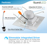 LED 6" Inch Retrofit Square Downlight - 16.5W 1200 Lumens - Dimmable - 120V
