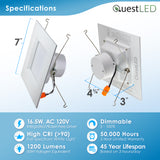 LED 6" Inch Retrofit Square Downlight - 16.5W 1200 Lumens - Dimmable - 120V