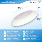 LED 5/6' Inch Disk Light Works With 3O and 4O J-Box - 15W 1,000 Lumens - Dimmable - 120V