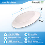 LED 8" Inch Disk Light 18W Dimmable Works With 3O and 4O J-Box