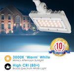 LED Small Flood Light Security Fixture - Wattage Selectable: 50W/35W - 6,750/4,725 Lumen Selectable - 3CCT Switch: 3000K, 4000K, 5000K - Photocell Included - White Finish