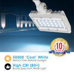 LED Small Flood Light Security Fixture - Wattage Selectable: 50W/35W - 6,750/4,725 Lumen Selectable - 3CCT Switch: 3000K, 4000K, 5000K - Photocell Included - White Finish