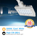 LED Mini Flood Light Security Fixture - 50W 6,500 Lumens - TRI Color 3CCT Switch: 3000K, 4000K, 5000K - White Finish