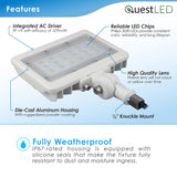 LED Mini Flood Light Security Fixture - 30W 3,819 Lumens - TRI Color 3CCT Switch: 3000K, 4000K, 5000K - White Finish