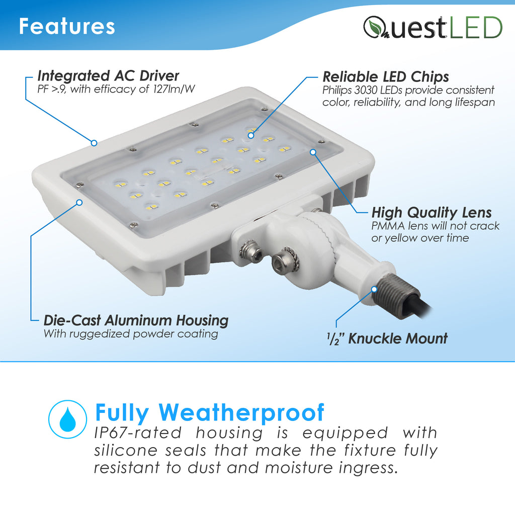 LED Small Flood Light Security Fixture Wattage Selectable 50W 35W Quest LED