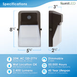 LED Mini Wall Pack Dimmable 20W With Photocell - 3 CCT: 3000K, 4000K, 5000K