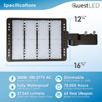 Quest LED Area Light - 3 Wattage: 300W/280W/260W 43,500/40,600/37,700 Lumens Selectable - 3CCT: 3000K/4000K/5000K - 0-10V Dimmable - Type III Optics - Bronze Finish - 120-277V - Multiple Brackets Available