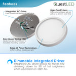 LED 7" Inch 15W Flush Mount Fixture - 5CCT: 2700K, 3000K, 3500K, 4000K, 5000K - Dimmable