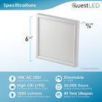 LED 7" Inch Square 15W Flush Mount Fixture Dimmable