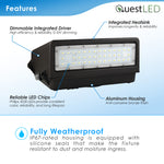 LED Wall Pack Full Cut Off - 5 Wattages: 80/64/48/32/16W 11,600/9,280/6,960/4,640/2,320 Lumens Selectable - 3CCT: 3000K/4000K/5000K Selectable - 120-277V - 0-10V Dimmable - UL/ DLC Premium - Photocell Included