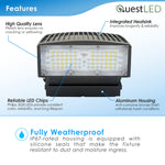 LED Full Cut Off Adjustable Wall Pack - 3 Wattage: 50/40/30W 7,250/5,800/4,350 Lumens Selectable - 3CCT: 3000K/4000K/5000K - 120/277V - 0-10V - Dimmable - UL/DLC