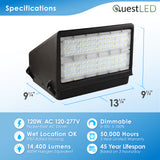 LED Wall Pack Full Cut Off - 5 Wattages: 80/64/48/32/16W 11,600/9,280/6,960/4,640/2,320 Lumens Selectable - 3CCT: 3000K/4000K/5000K Selectable - 120-277V - 0-10V Dimmable - UL/ DLC Premium - Photocell Included