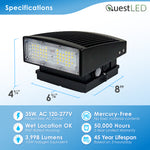 LED Full Cut Off Adjustable Wall Pack - 3 Wattage: 50/40/30W 7,250/5,800/4,350 Lumens Selectable - 3CCT: 3000K/4000K/5000K - 120/277V - 0-10V - Dimmable - UL/DLC