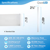 4FT LED Linear 40W Prismatic Lens Commercial Ceiling Wraparound Garage Light/Shop Light/Office Light - 6 PACK